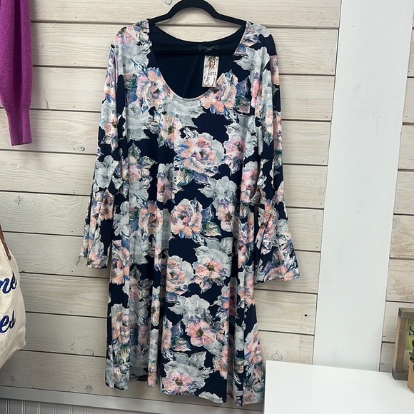 NWT Karen Kane multicolor floral long sleeve A line dress size 3X - Picture 2 of 10